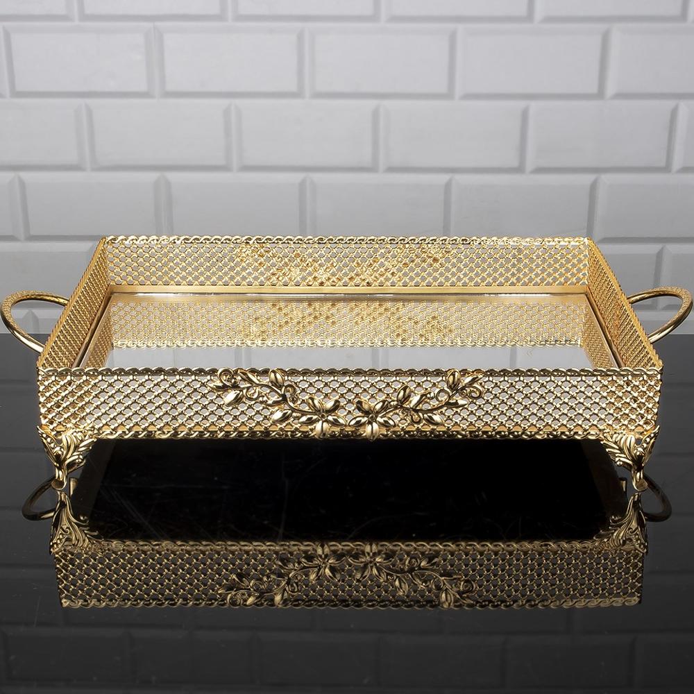 Service Rectangle Square Tray Golden Silver Big Medium Small Hurrem Turkish Ottoman Style Plate Cake Glass Cookie Sweet Dessert