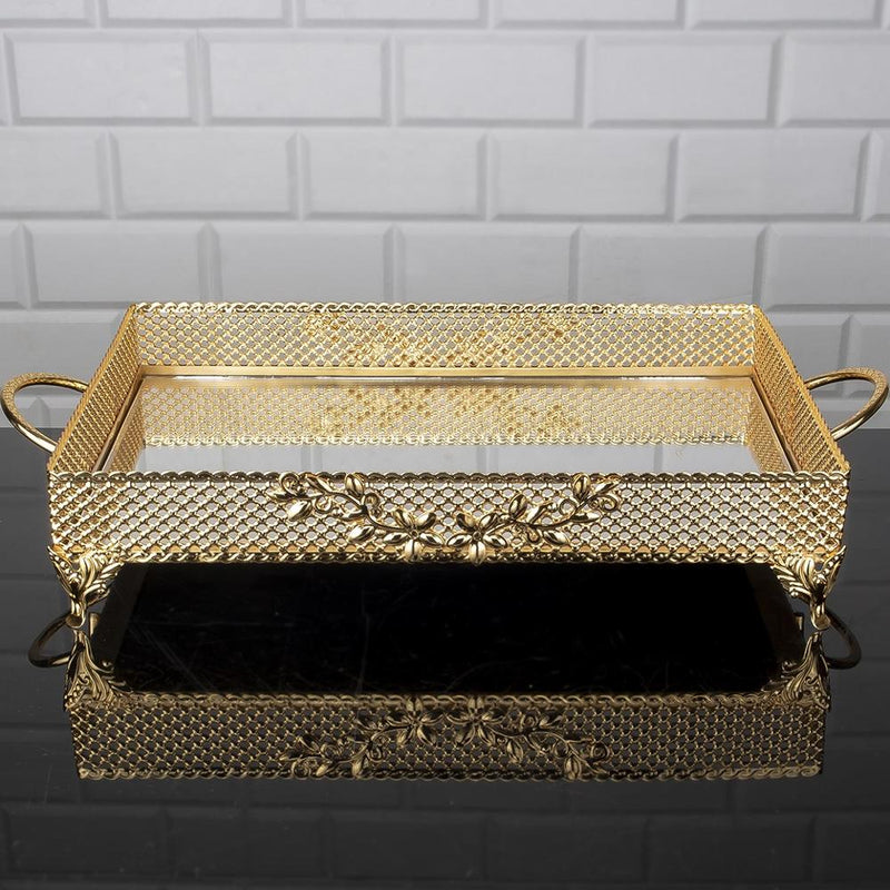 Service Rectangle Square Tray Golden Silver Big Medium Small Hurrem Turkish Ottoman Style Plate Cake Glass Cookie Sweet Dessert