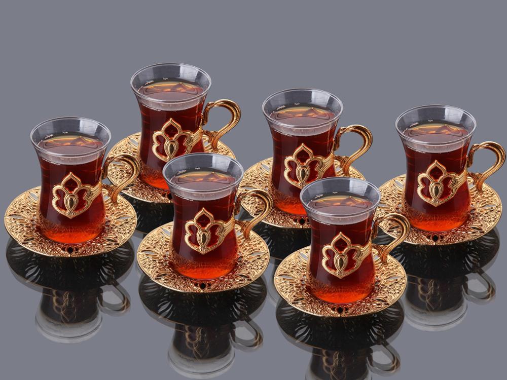 Tea Glasses Cups and Saucers Sets Authentic Turkish Arabic Tea Cups Set ( With Teaspoon Gift) Made in Turkey