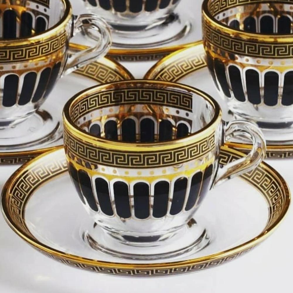 Handmade authentic gold silver Anatolian Arabic Turkish tea cup and supports seti türkiye'de for six people made