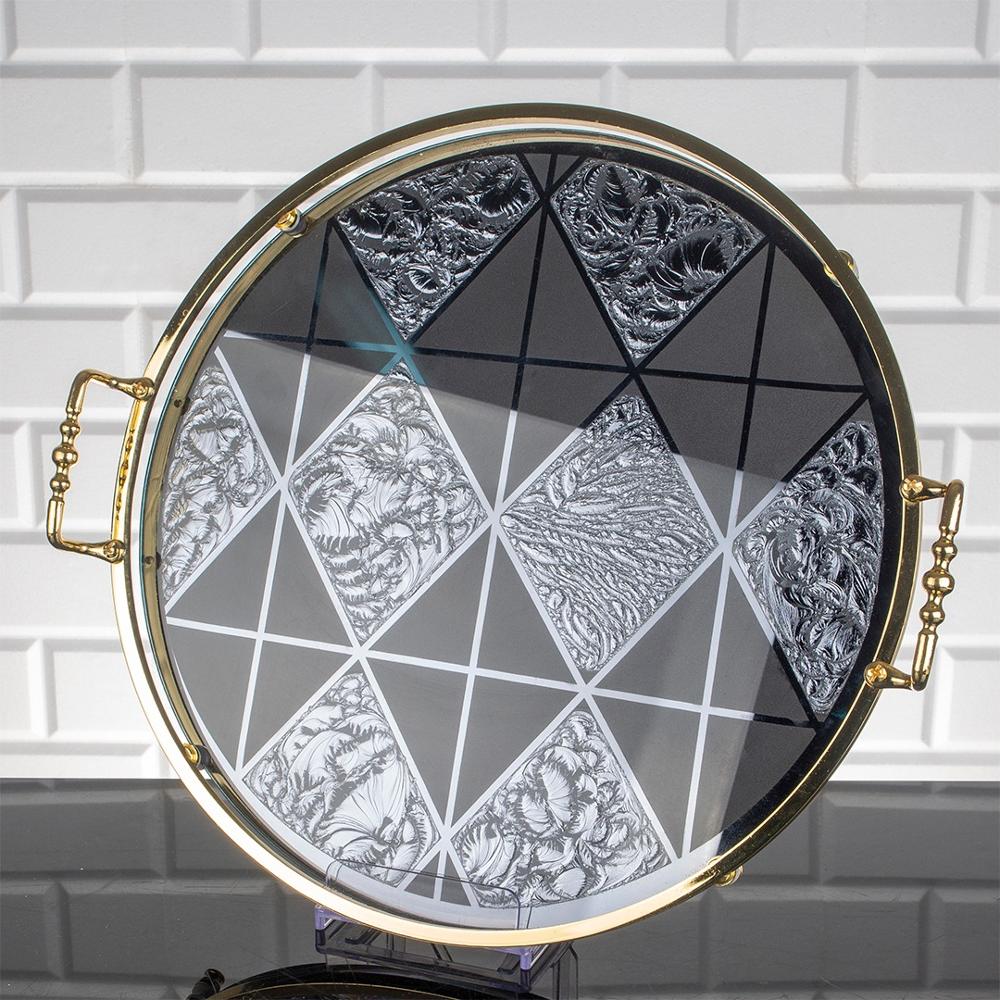 Serving Round Glass Mirror Tray Silver Golden Turkish Ottoman Style Plate Cake Bell Jar Glass Cookie Macaron Sweet Dessert