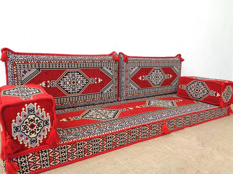 Arabic Floor Seating Sofa Red Set Cushions Turkish Jalsa Arabic Majlis Rug Oriental Home Decor Moroccan Sofa bohemian furniture Kilim Cover