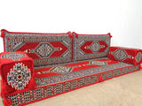 Arabische vloer zitbank rode set kussens Turkse Jalsa Arabische Majlis Rug Oosterse Home Decor Marokkaanse bank boho meubilair Kelim Cover