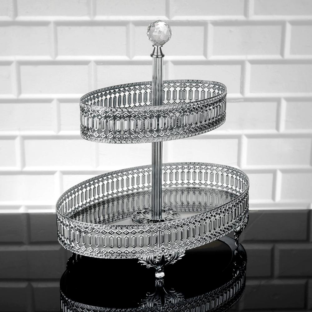 Serving Tray Plate Rhinestones 2 Floor Cookie Macaron Sweet Dessert Service Oval Golden Silver