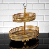 Serving Tray Plate Rhinestones 2 Floor Cookie Macaron Sweet Dessert Service Oval Golden Silver