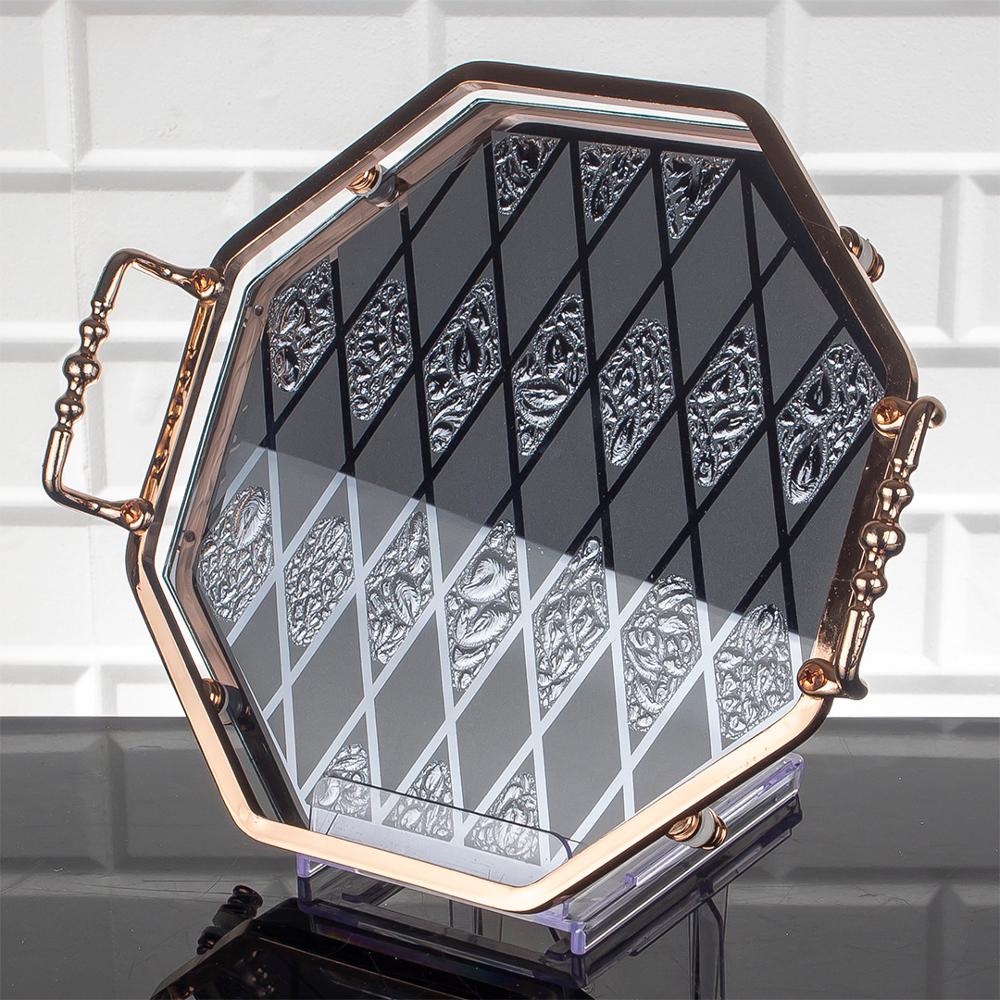 Serveer achthoekig glazen spiegelblad Zilver gouden Turkse Ottomaanse stijl plaat Cake stolp Glas koekje Macaron Zoet dessert