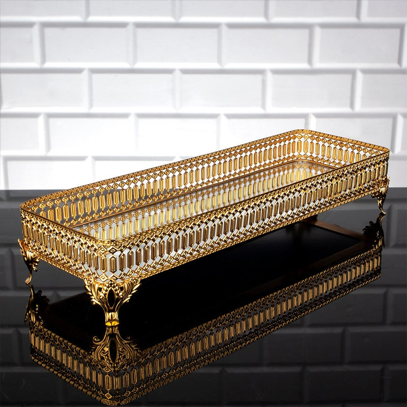 Service Long Tray Hurrem Turkish Ottoman Style Plate Cake Bell Jar Cookie Macaron Sweet Dessert Square Serving