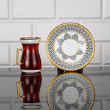 12 Pieces Turkish Tea Dome Qubba Design with Holder Porcelain Cups Gift Set