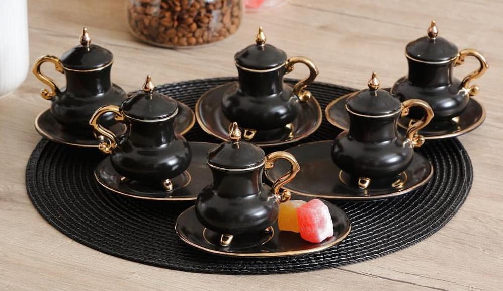 Turkish Coffee Cups and Saucers Serving Set with Lids Ceramic Coffee Mugs Best for Home Decor Demistasse Porcelain Coffee Set