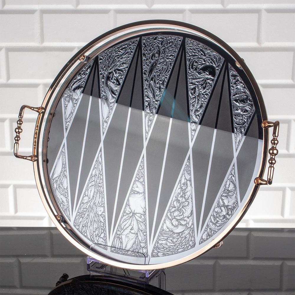 Serving Round Glass Mirror Tray Silver Golden Turkish Ottoman Style Plate Cake Bell Jar Glass Cookie Macaron Sweet Dessert