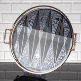 Serving Round Glass Mirror Tray Silver Golden Turkish Ottoman Style Plate Cake Bell Jar Glass Cookie Macaron Sweet Dessert