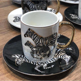 Black and WhiteCoffee Cups and Saucers Serving Set Ceramic Coffee Mugs Best for Home Decor Demistasse Porcelain Coffee Set