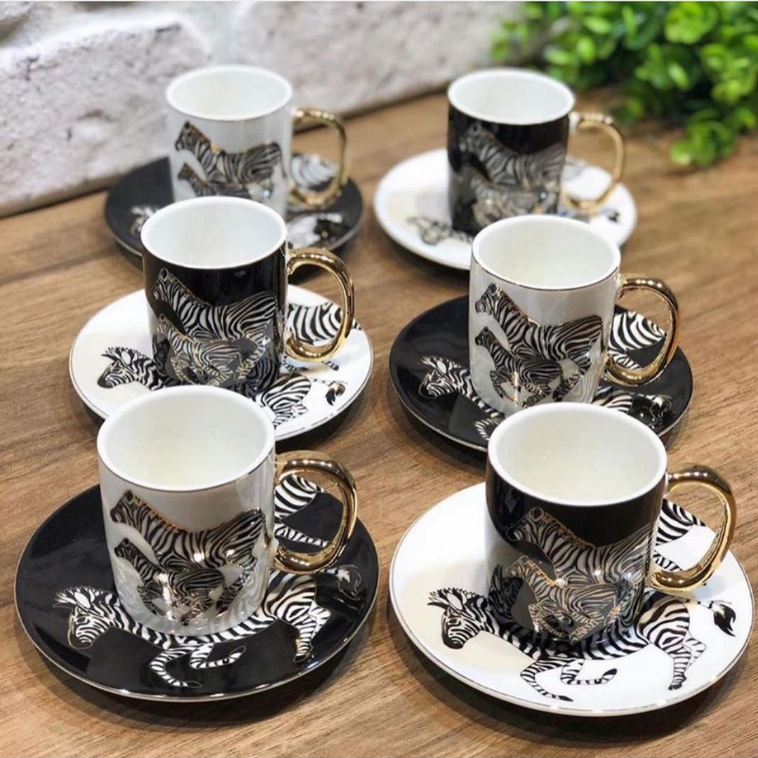 Black and WhiteCoffee Cups and Saucers Serving Set Ceramic Coffee Mugs Best for Home Decor Demistasse Porcelain Coffee Set