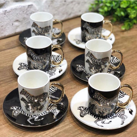 Black and WhiteCoffee Cups and Saucers Serving Set Ceramic Coffee Mugs Best for Home Decor Demistasse Porcelain Coffee Set