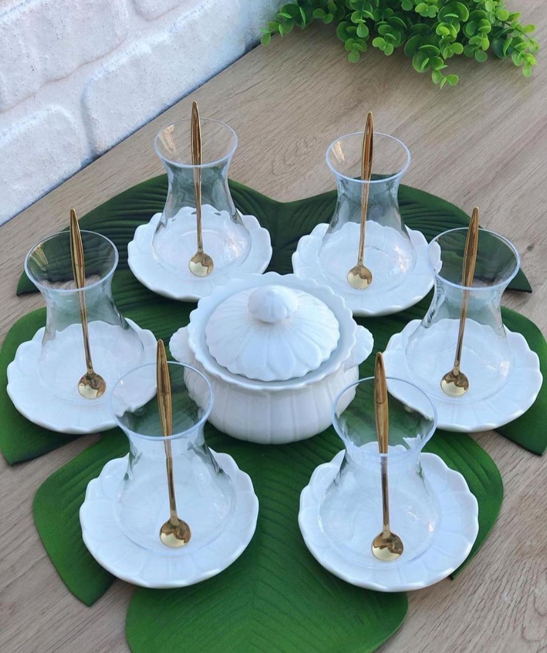 White Sweet Tea Cups And Saucers Set For Six People Made in Turkey