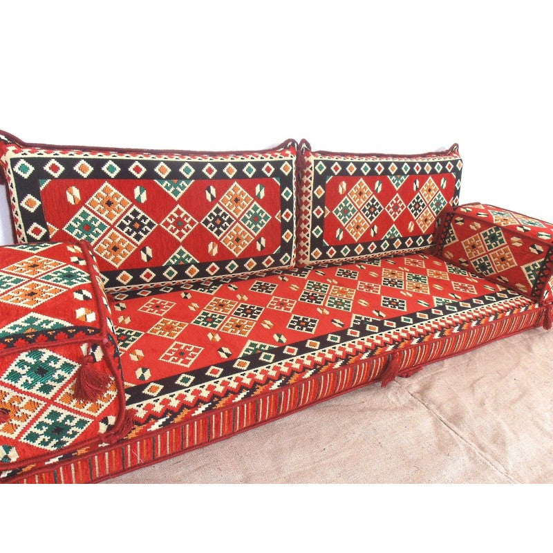 Arabische vloer zitbank rode set kussens Turkse Jalsa Arabische Majlis Rug Oosterse Home Decor Marokkaanse bank boho meubilair Kelim Cover