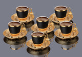 Turkish Golden Coffee Cups and Saucers Serving Set Ceramic Coffee Mugs Best for Home Decor Demistasse Porcelain Coffee Set