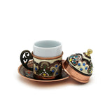Turkish Erzincan Model Hammered Copper Coffee Serving Cups and Saucer Set