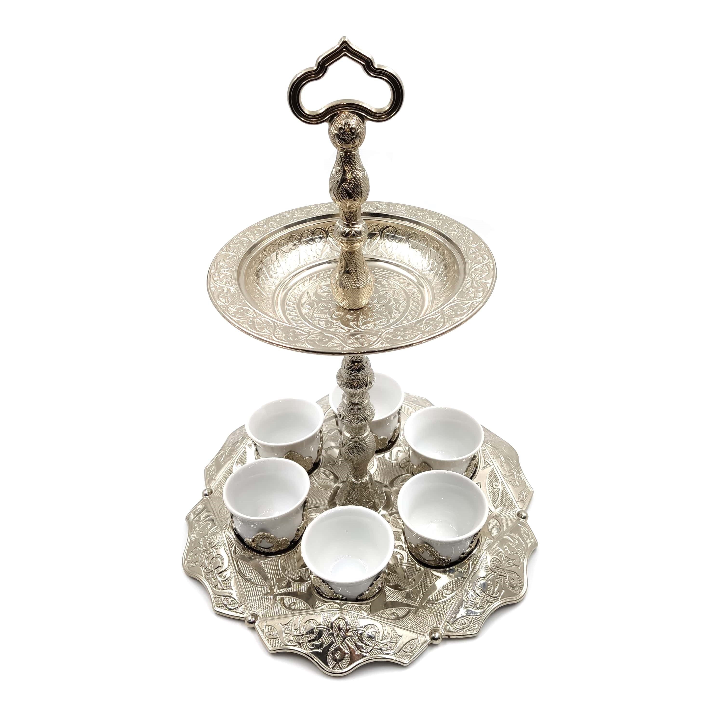 Turkish Silver Plated Coffee Set Mırra, arabic Coffee Serving Cups Set Two Tier Cake Stand Afternoon Tea Wedding Plates Party