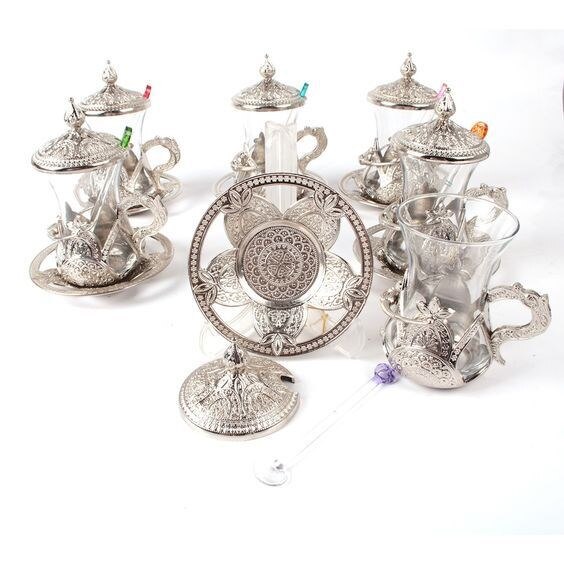 Silver Glass Crushed Diamond Small Tea Cup and Saucer Set Kitchen Turkish  Coffee Mug 