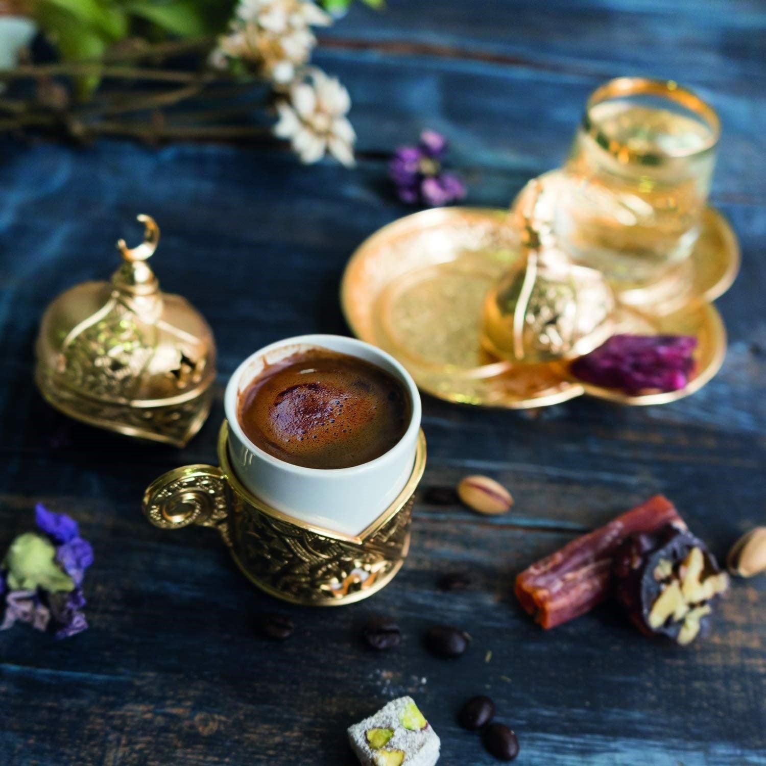Premium Quality Porcelain & Gold Brass Turkish Arabic Greek Style Authentic Espresso Coffee Cup Saucer