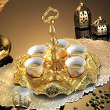 Set of 6 English Golden Plated Coffee Set Mırra, Greek, arabic Coffee Serving Cups Set in Espresso Made in Turkey