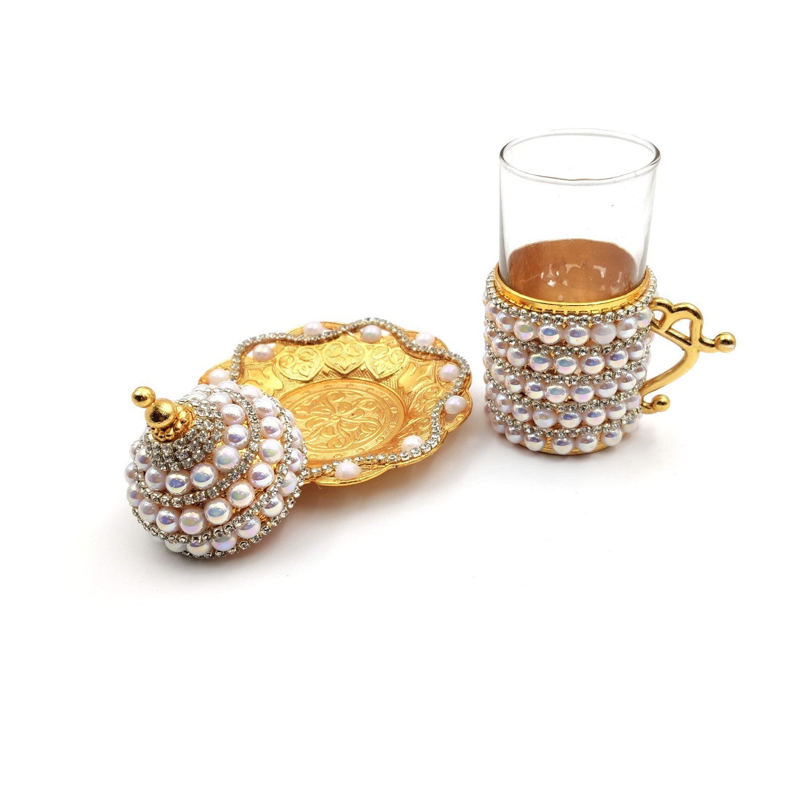 Authentic Handmade Swarovski Turkish Tea Coffee Serving Cup Glass Set