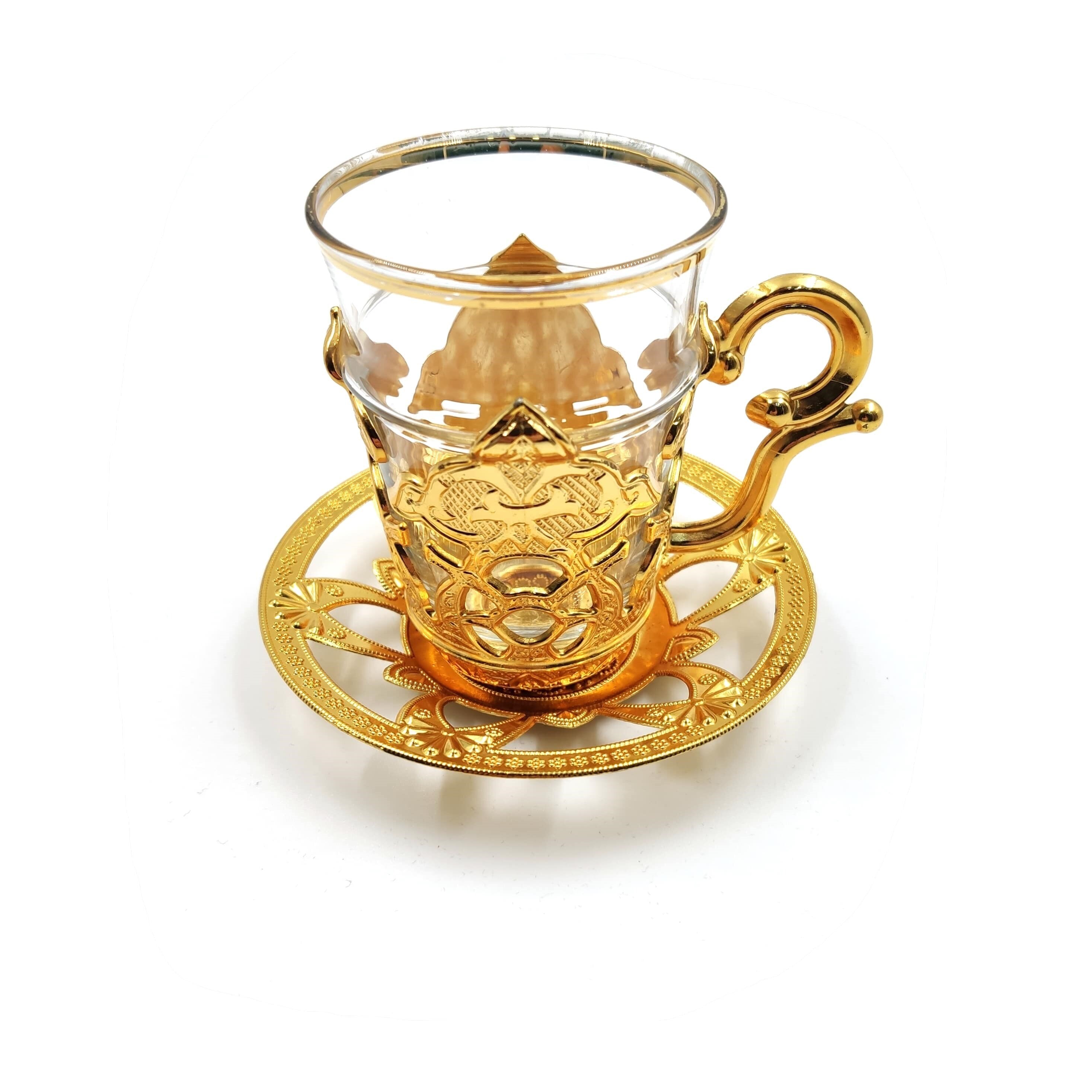 Set of 6 Swarovski Turkish Coffee Tea Cups Set Arabic Coffee Set Handmade Tea Cups Set Set in Espresso Copper Coffee set
