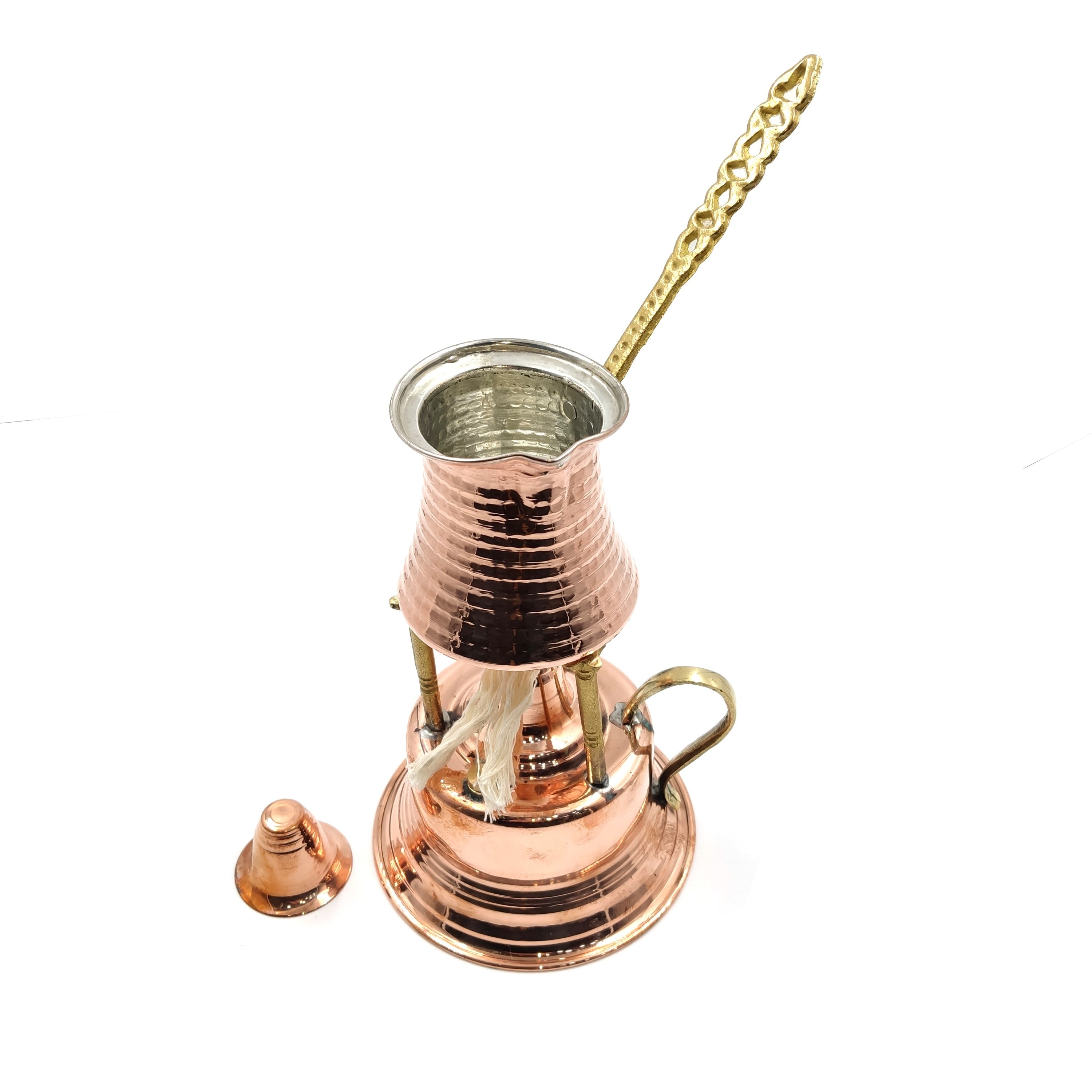 Brass Handmade Copper Turkish Coffee Maker Alcohol Burner Brewing English Coffee Using Traditional Tabletop Burner