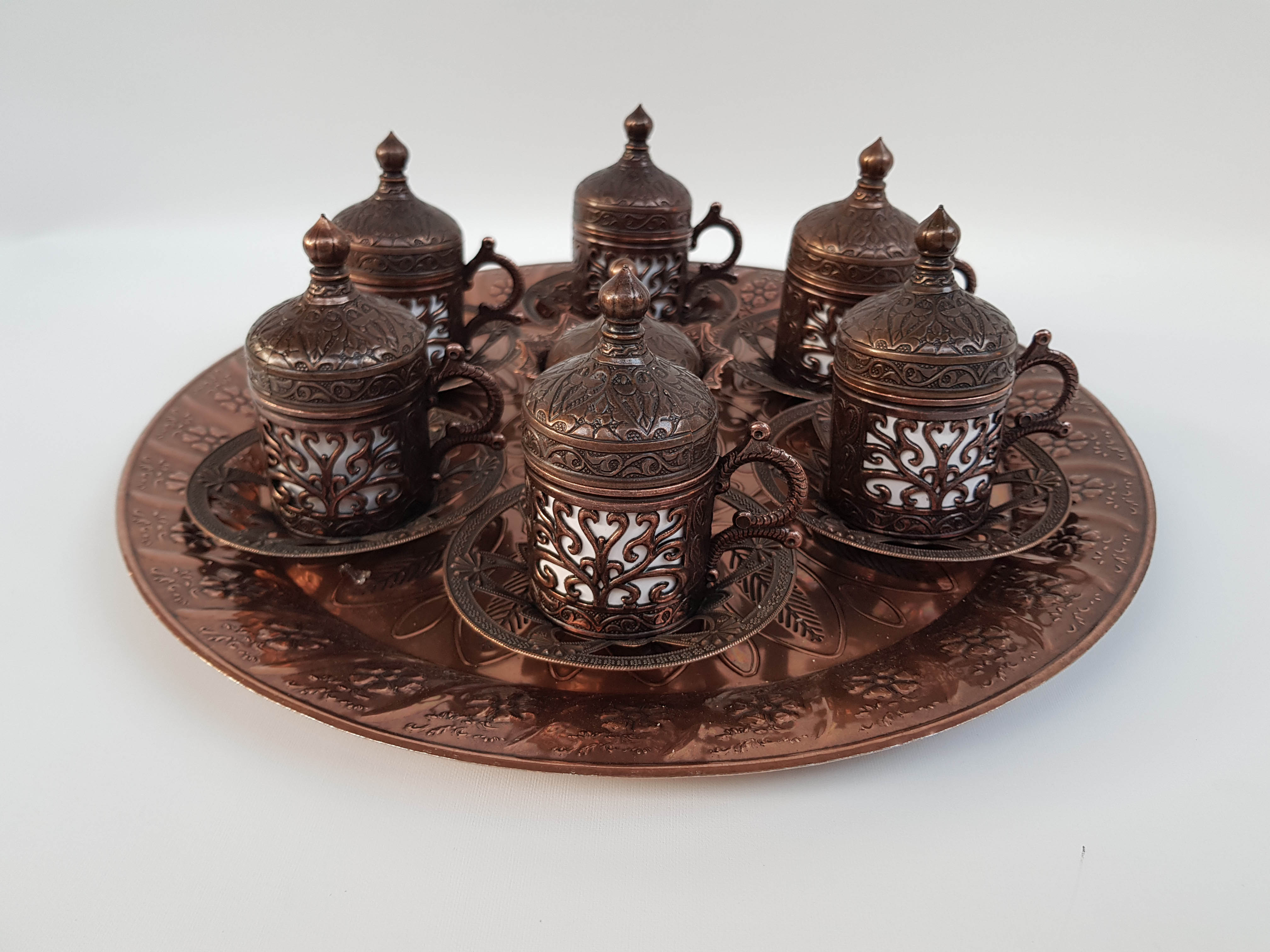 Turkish Coffee Set of Six, Coffee Cup Set 6, Coffee Serving Set, Copper Coffee  Pot, Coffee Service Tray Set, Silver Coffee Cup. 