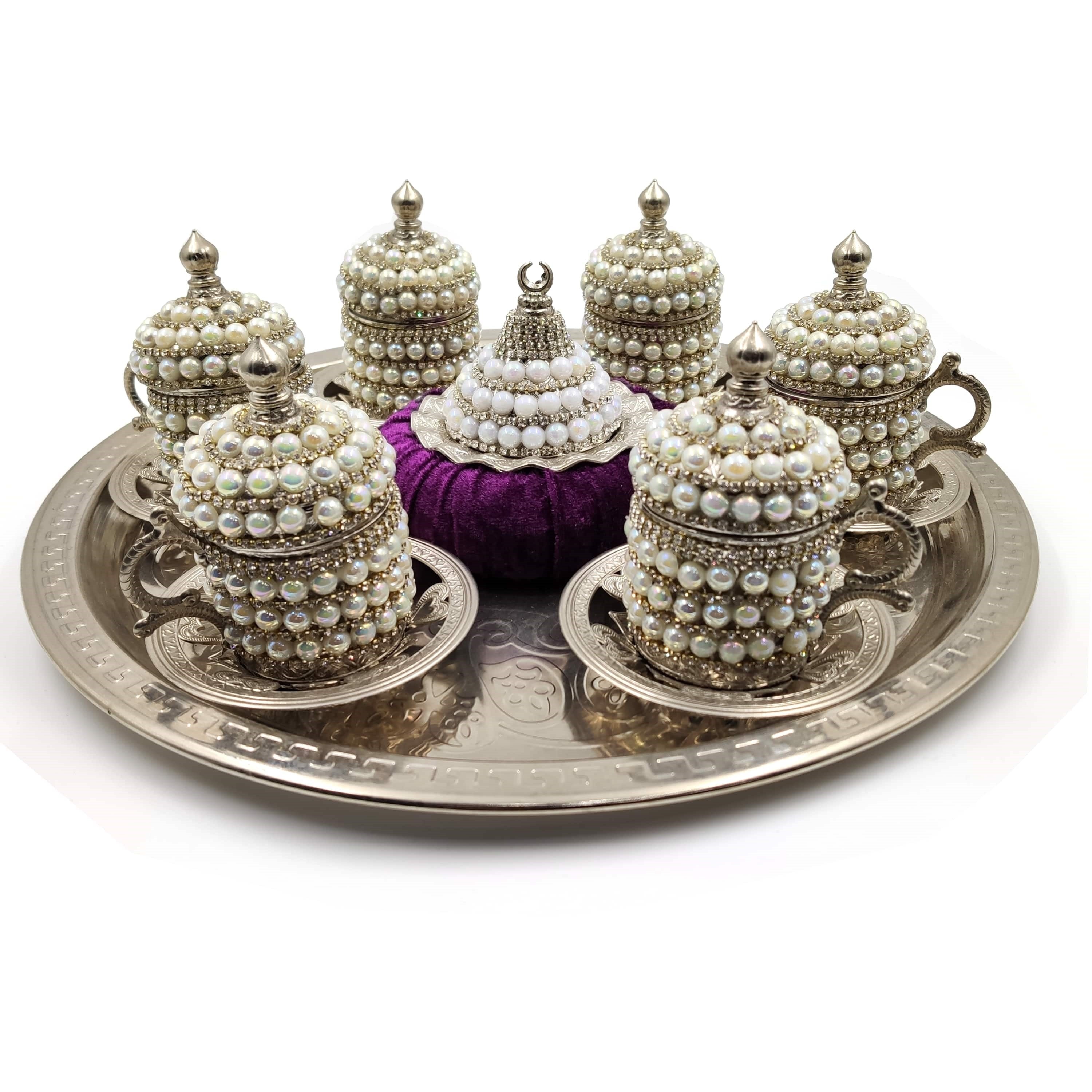 Set of 6 Swarovski Turkish Coffee Cups Set Arabic Coffee Set Handmade Tea Cups Set Set in Espresso Copper Coffee set