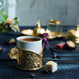Premium Quality Porcelain & Gold Brass Turkish Arabic Greek Style Authentic Espresso Coffee Cup Saucer