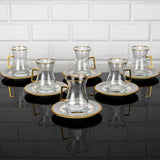 12 Pieces Turkish Tea Dome Qubba Design with Holder Porcelain Cups Gift Set