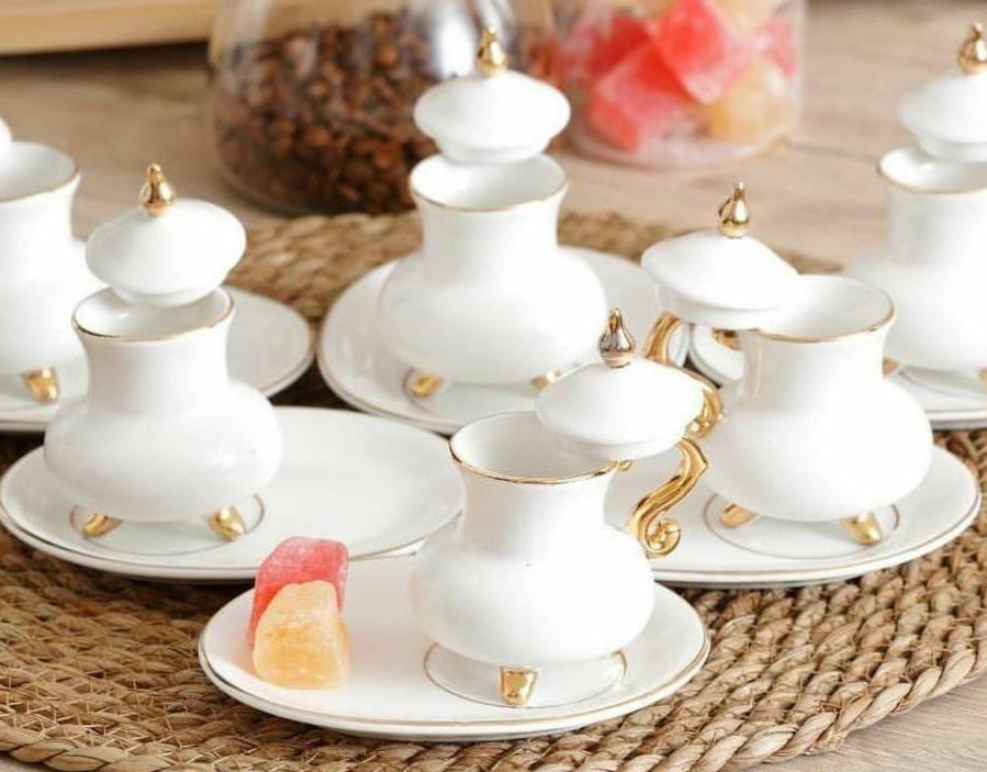 Turkish Coffee Cups and Saucers Serving Set with Lids Ceramic Coffee Mugs Best for Home Decor Demistasse Porcelain Coffee Set