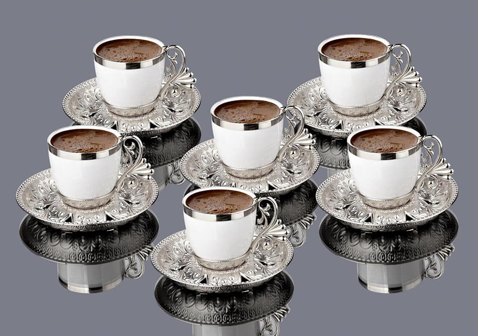 Turkish Golden Coffee Cups and Saucers Serving Set Ceramic Coffee Mugs Best for Home Decor Demistasse Porcelain Coffee Set