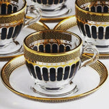Handgemaakte authentieke goudzilveren Anatolische Arabische Turkse theekop en steunen seti türkiye'de voor zes personen gemaakt 