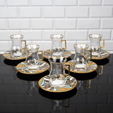 Turkish Tea Glasses Lily Design 12 Pieces  Serving Set with Holders  Gift Set