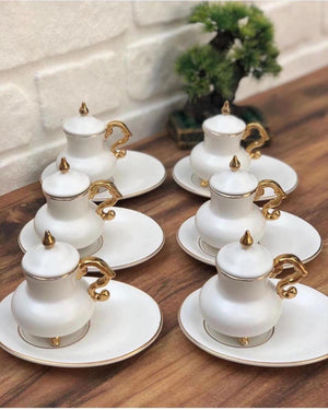 Turkish Coffee Cups and Saucers Serving Set with Lids Ceramic Coffee Mugs Best for Home Decor Demistasse Porcelain Coffee Set