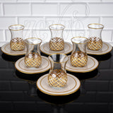 12 Pieces Turkish Tea Crystal Cutting Model Porcelain Cups Demitasse
