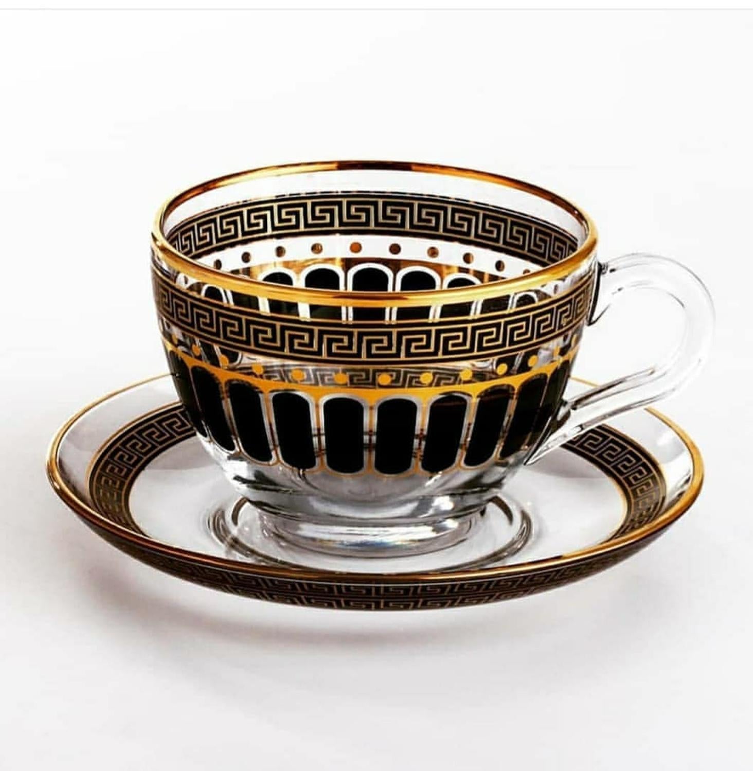 Handmade authentic gold silver Anatolian Arabic Turkish tea cup and supports seti türkiye'de for six people made