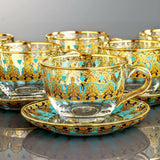Handmade authentic gold silver Anatolian Arabic Turkish tea cup and supports seti türkiye'de for six people made