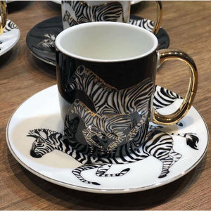 Black and WhiteCoffee Cups and Saucers Serving Set Ceramic Coffee Mugs Best for Home Decor Demistasse Porcelain Coffee Set