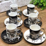 Black and WhiteCoffee Cups and Saucers Serving Set Ceramic Coffee Mugs Best for Home Decor Demistasse Porcelain Coffee Set